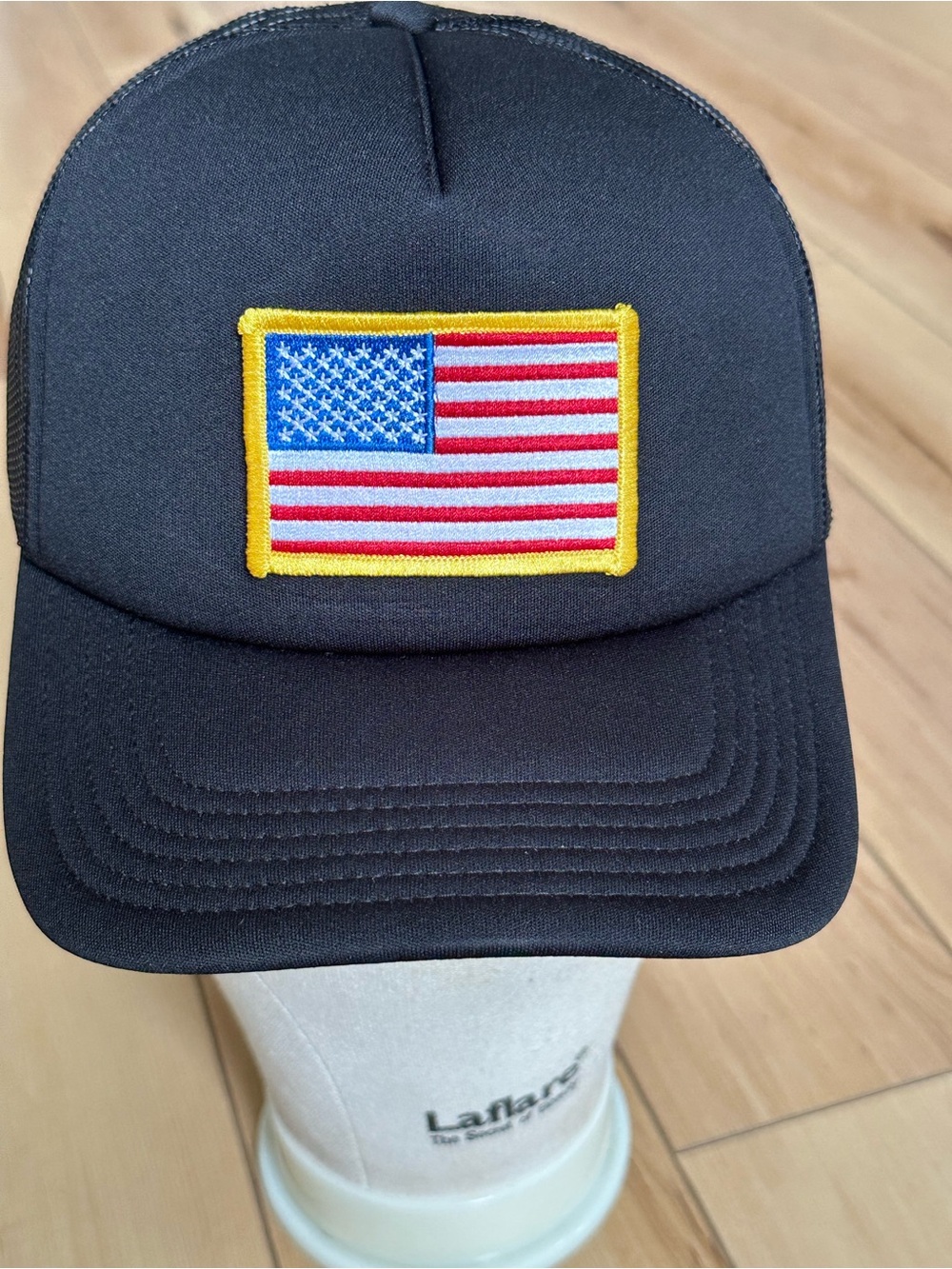 Black Trucker Cap with American Flag Patch